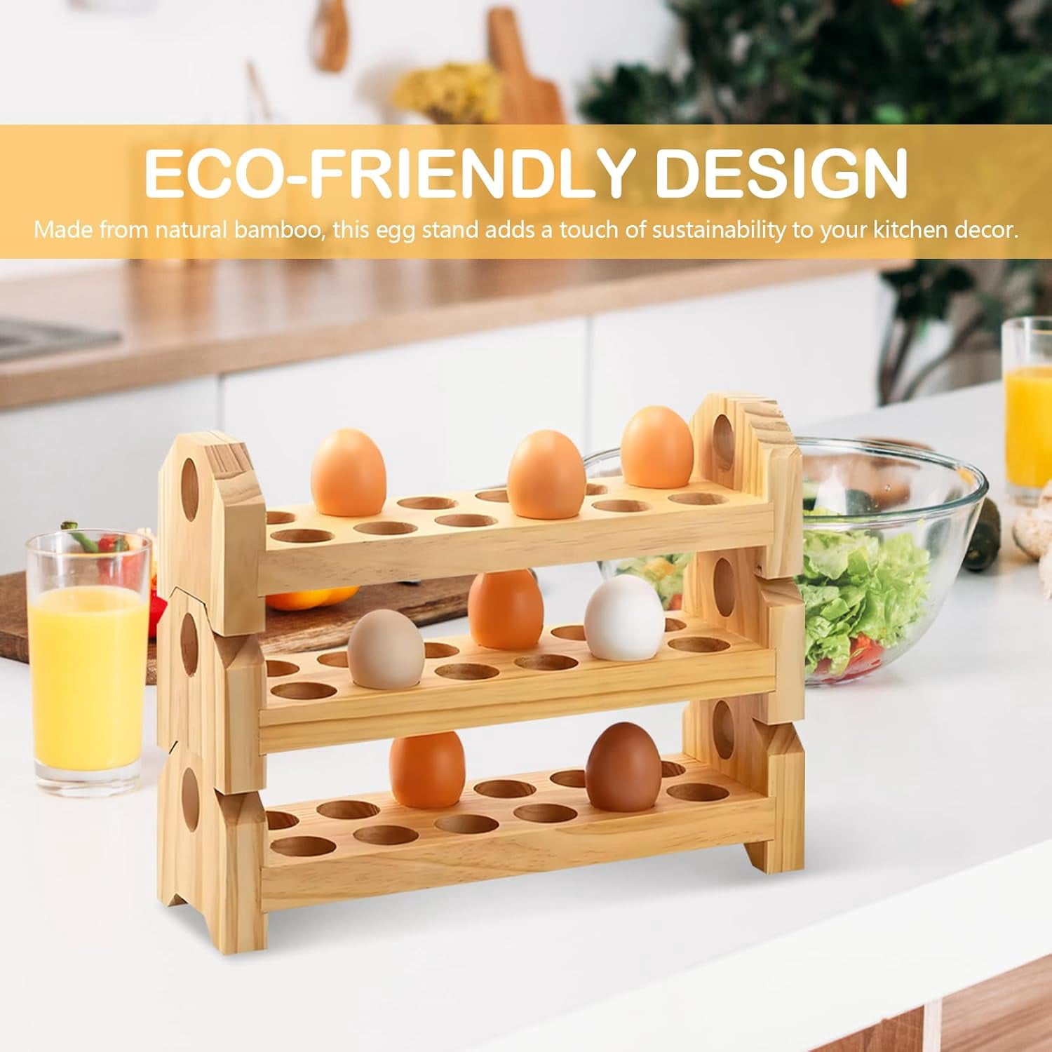 Egg Rack, Stackable Wooden Egg Holder, Egg Container, Large Capacity Egg Box, Eggs, Storage for 12 Eggs