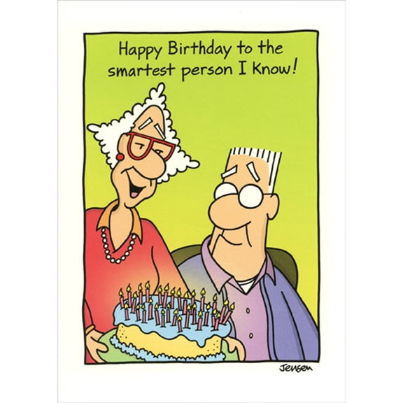 Oatmeal Studios Smartest Person I Know: Woman Holding Cake Funny / Humorous Birthday Card for Man : Him