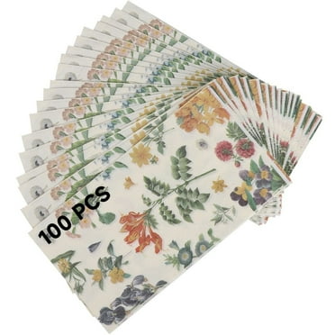 100 PCS Floral Guest Napkins, Decorative Hand Towels 3 Ply Disposable Paper, 12.9 x 15.7 Inches Flower Garden Blossom Napkins, Tabletop Napkins For Bathroom Holiday Wedding Birthday Dinner Party