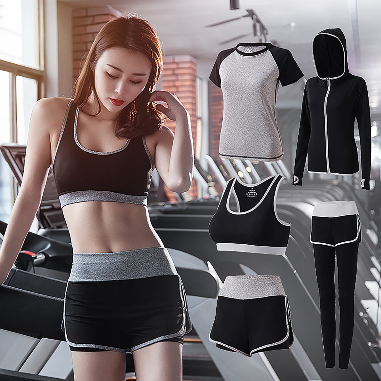 XPINYT 5pcs Workout Outfits for Women Athletic Sets Sport Suits Yoga Gym Fitness Exercise Clothes Jogging Tracksuits