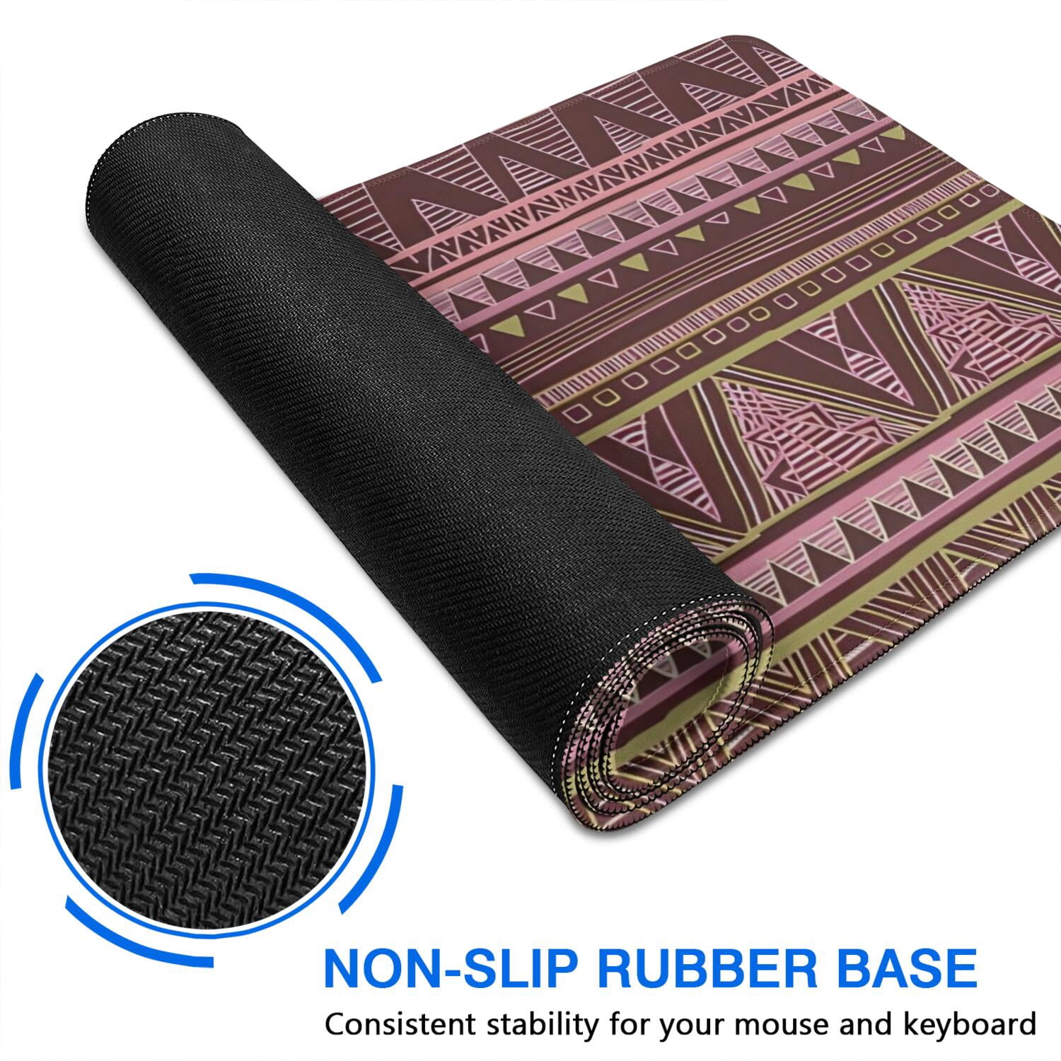Long Mouse Pads for Desk,Brown Geometric Striped Pattern Desk Mats on Top Of Desks, Desk Mouse Pad Extra Large with 3mm Non-Slip Base and Stitched Edge for Gaming,Office,Work,Home 47.3"x23.6"