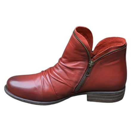 

COOLL Women Autumn Winter Faux Leather Ankle Boots Low Block Heel Zipper Bootie Shoes