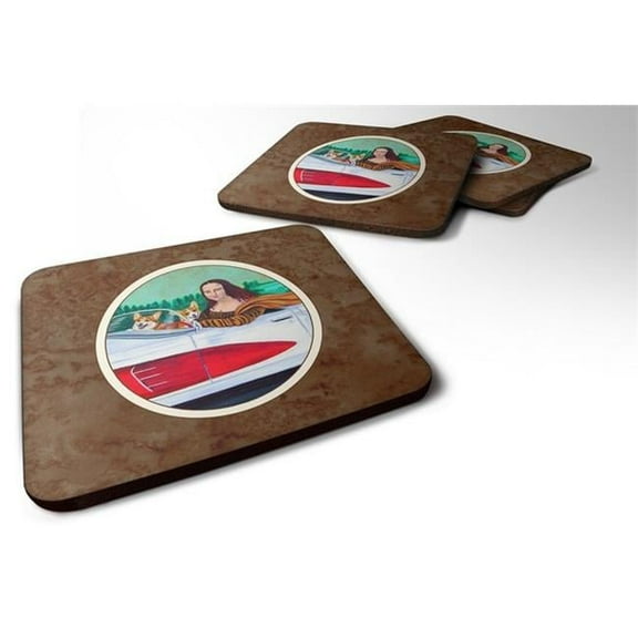 Mona Lisa with Corgi Foam Coaster, Set of 4