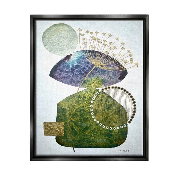 Mossy Botanical Contemporary Nature Abstract Graphic Art Jet Black Framed Art Print Wall Art
