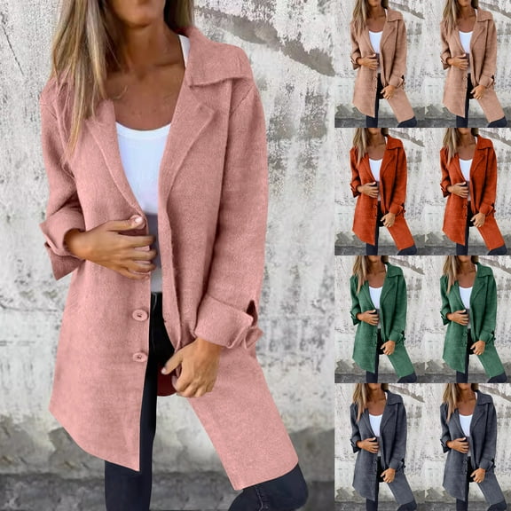 Juebong Womens Wool Pea Coat Oversized Notched Lapel Knit Long Sleeve Overcoat Single Breasted Winter Casual Trench Coats Army Green,M