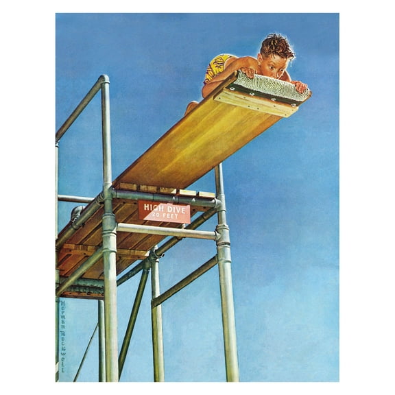 Marmont Hill "Boy on High Dive" by Norman Rockwell Painting Print on Canvas