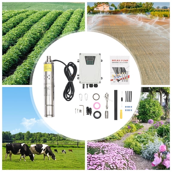 3in 24V DC Deep Well Solar Water Pump Submersible Max Head 100m/ 328ft MPPT 270W 3.15*16.46in for Farmland Irrigation, Domestic Water Supply