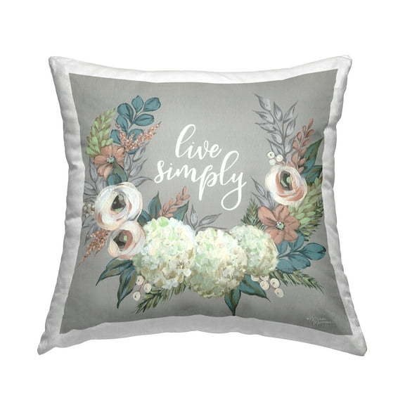 Stupell Industries Live Simply Blooming Floral Wreath Sentiment Design by Michele Norman Throw Pillow