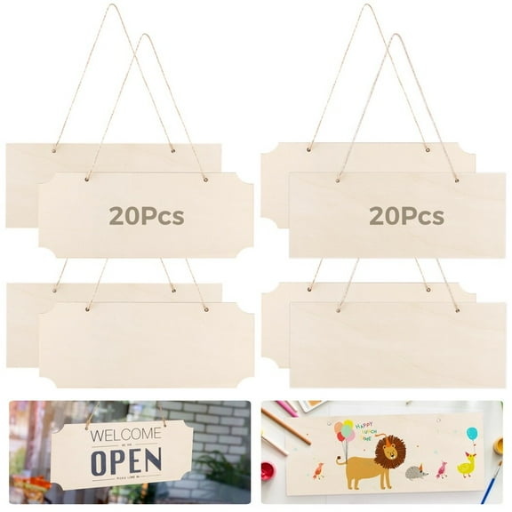 40 PCS Unfinished Hanging Wood Signs, Rectangle Blank Wooden Plaques, Blank Hanging Wooden Slices Banners with Ropes, DIY Wood Hanging Signs for Painting Writing, DIY Home Crafts Supplies