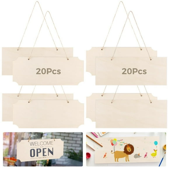 40PCS Unfinished Hanging Wood Signs, Rectangle Blank Wooden Plaques, Blank Hanging Wooden Slices Banners with Ropes, DIY Wood Hanging Signs for Painting Writing, DIY Home Crafts Supplies
