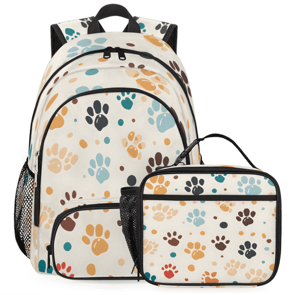Herdesigns Dog Paw Print Backpack with Lunch Box Cute Lightweight Large Travel Work Laptop Backpacks Set Casual Daypacks