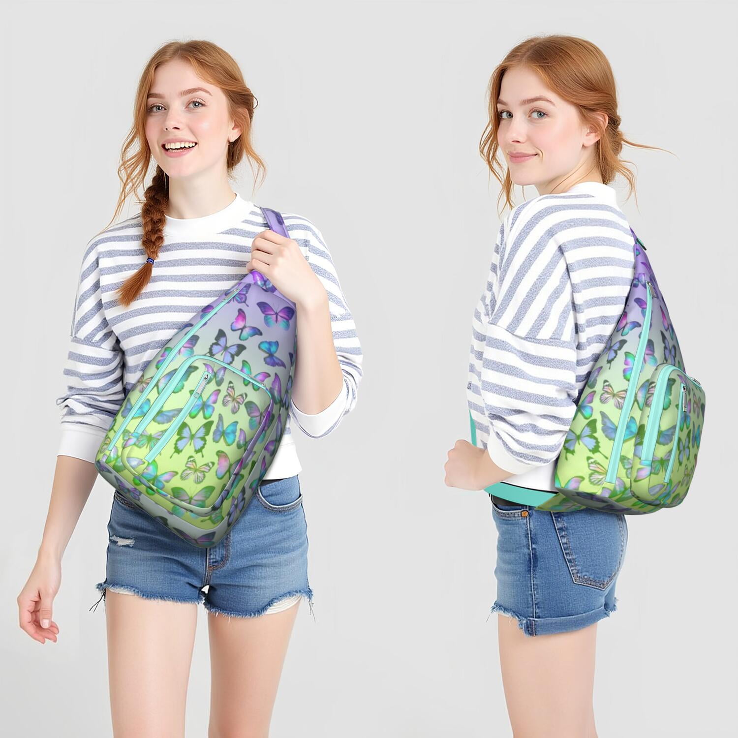 Tactical Butterfly Print Chest Bag - Lightweight Waterproof Shoulder Pack, Tear-resistant Sling Bag for Hiking/Camping (Unisex Design)