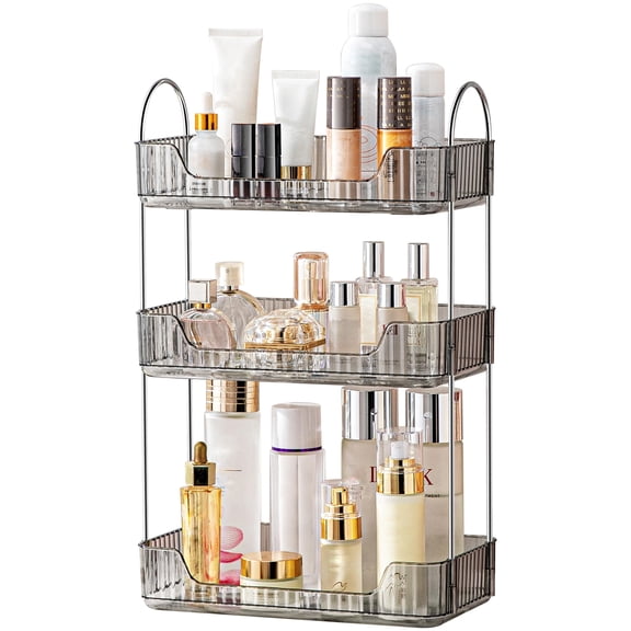 3 Tier Bathroom Organizer Countertop Makeup Perfume Tray Skincare Organizer for Bathroom Dresser Vanity (Grey)