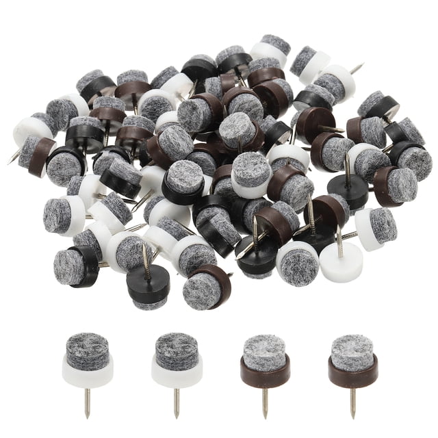 Almohadillas de fieltro con clavo Uxcell, deslizadores redondos para muebles para patas de silla, sofá, gabinete, mesa, color negro/marrón/blanco, 14 mm