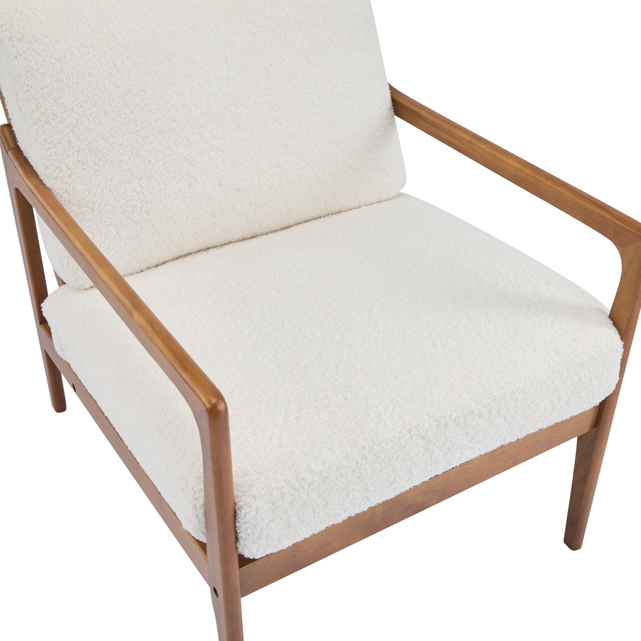 Christopher Knight Home Mid-Century Modern Accent Chair, Solid Wood Frame with High Back, Beige Boucle Cushions