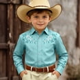 thumbnail image 2 of Boys Western Style Print Shirt Top for Kids Casual Plaid Button Front Shirt with Rugged Comfort for Everyday Wear Sky Blue 140, 2 of 4
