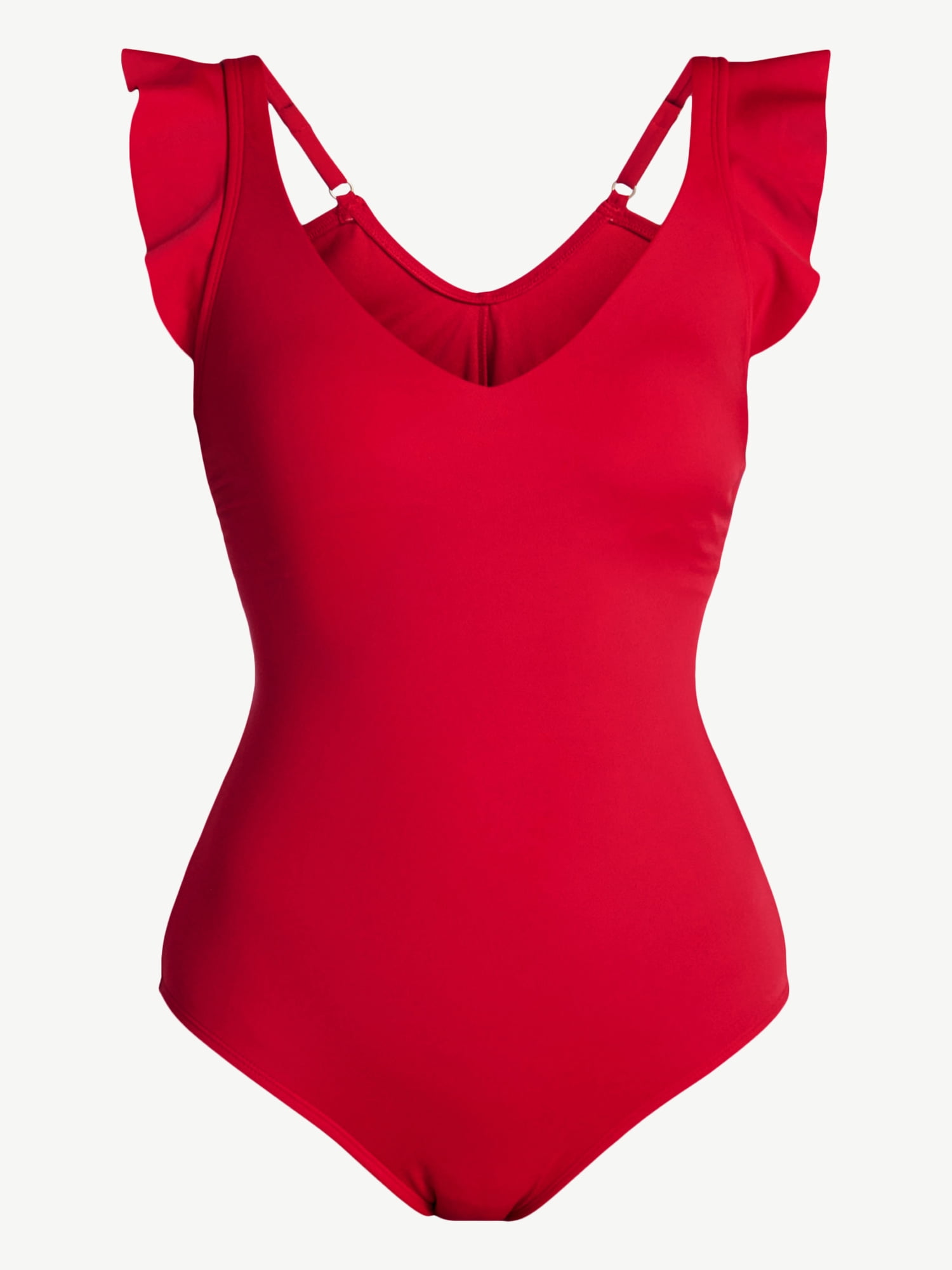 Time and Tru Women's and Women's Plus Size Ruffle Strap One Piece Swimsuit, Sizes XS-3X