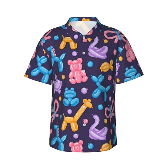 Men's Casual Short Sleeve Button-Down Hawaiian Shirts,Colorful Balloon Animals Shirts Classic Fit Beach Dress Shirts with Front Pocket,S