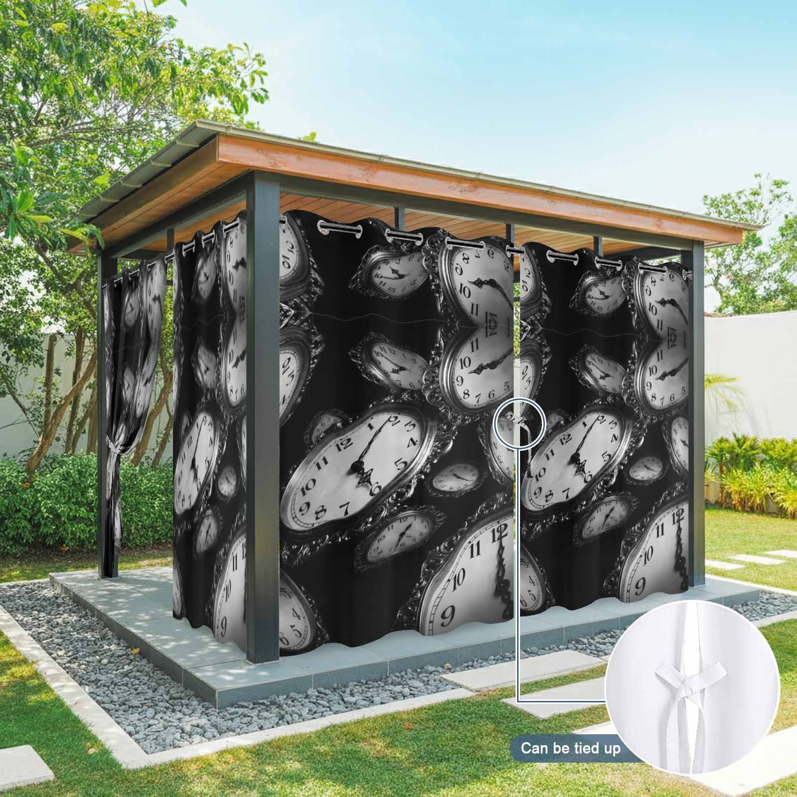 Pocket Watches Outdoor Curtains for Patio, Cool Gray White Sunshade Privacy Drapes Grommet Waterproof Outside Curtains for Porch/Cabana/Balcony 54"x 108", 2 Panel