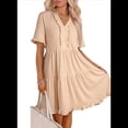 thumbnail image 2 of Vestido Informal de Mujer con Escote en V, Corta y Volantes, Corte A, Color Albaricoque M, 2 of 5