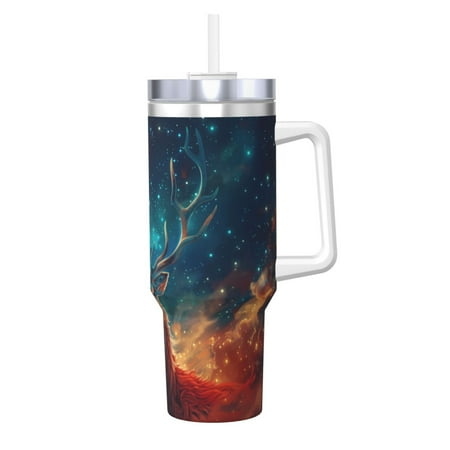 

Goofa Celestial Stag Cosmic Glow Print 40oz Ice Bully With Handle And Straw Stainless Steel Vacuum Insulated Cup And 2 In 1 Straw Lid