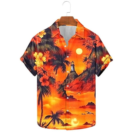 UVEASISHA Hawaiian Shirts for Men Palm Trees Print Beach Shirt Big and Tall Casual Button Down Shirts Summer Lightweight Quick Dry Bowling Shirt 90 Percent Off Clearance Sale Multicolor S