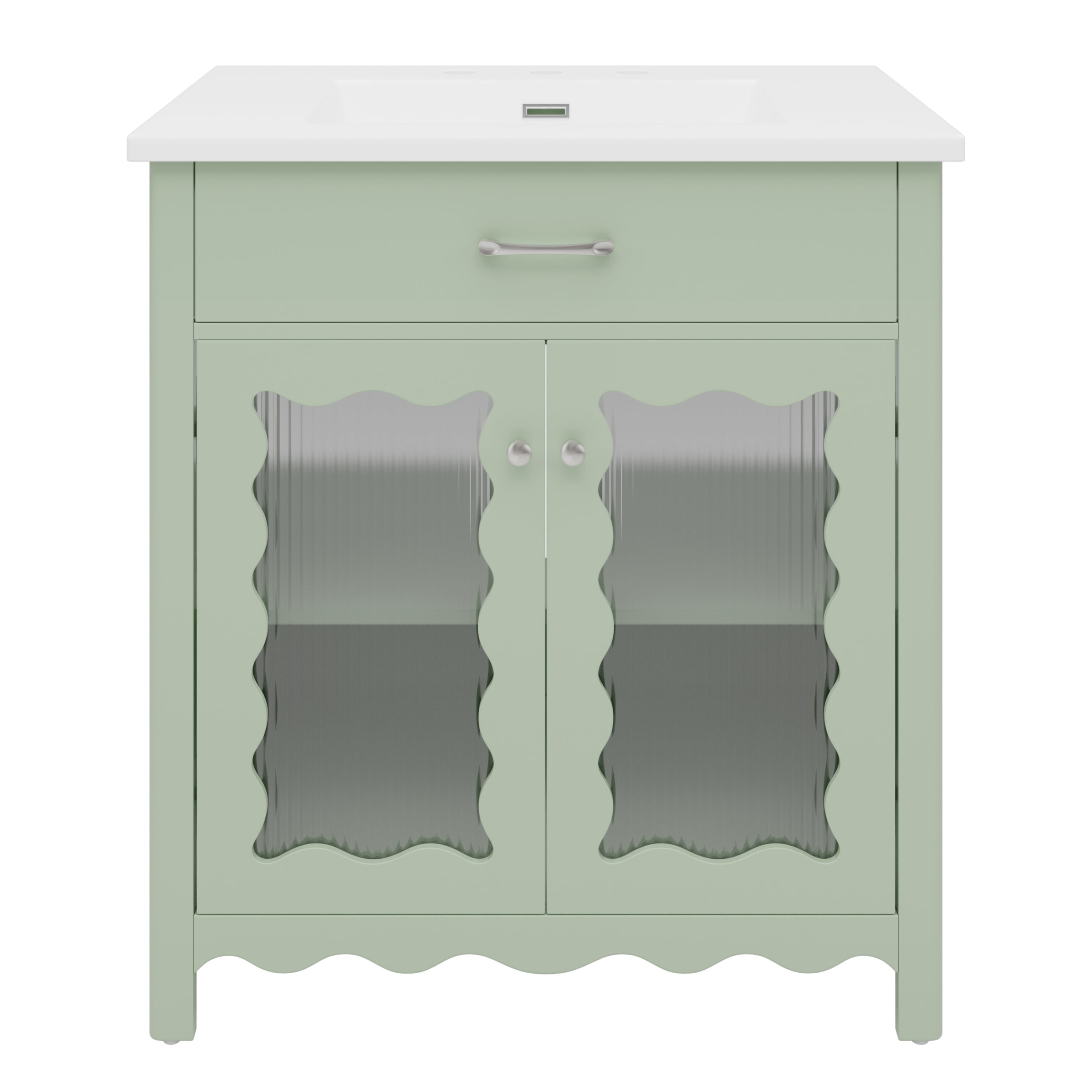YIYADO 30 Inch Bathroom Vanity, Freestanding Green Vanity Cabinet, Modern Bathroom Cabinet with Rubber Wood Legs and Soft Close Door, Green