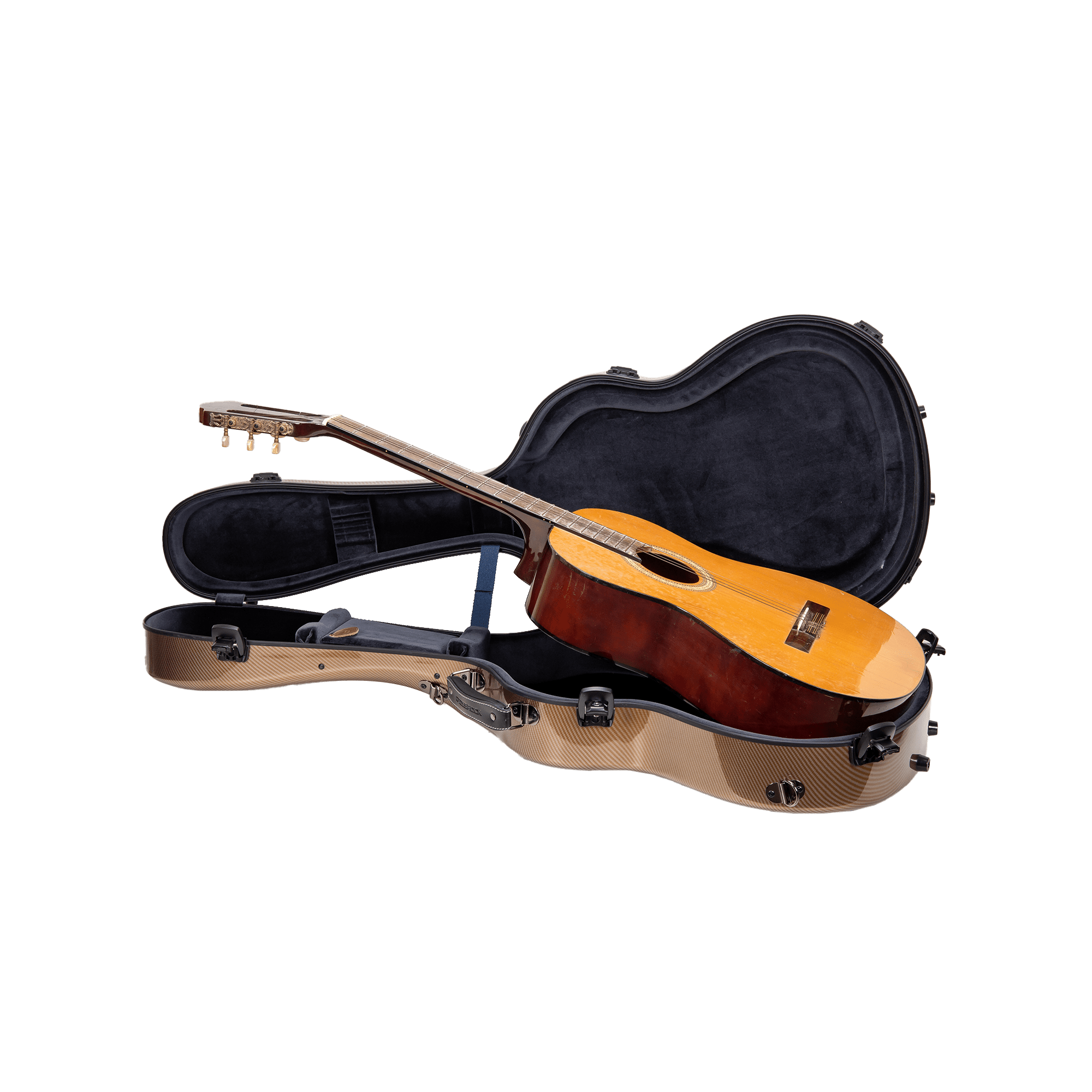 Crossrock Ultra-Light Fiberglass Case-Fits 4/4 Classical Guitar, Includes Protective Cover, Interior Compartment, TSA Lock-Gold