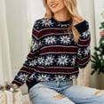 thumbnail image 5 of Odeerbi Sweaters For Women Turtleneck Sweater Knit Christmas Print Recreational Pullover Long Sleeve Tops Navy, 5 of 8