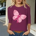 thumbnail image 2 of Fgnfyis T-Shirts pour Femmes Sensibilisation au Cancer Haut Décontracté Col Rond Manche Trois Quarts Design Imprimé pour Usage Quotidien et Occasions Festives Printemps Été Automne Hauts pour Femmes Rose Vif TG, 2 of 4