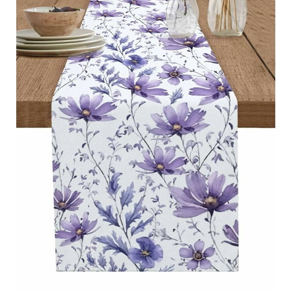 Flowers Purple Plants Natural Summer Table Runner For Kitchen Table Cover Home Decor Tablecloth 4/6 Pcs Placemats