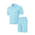 thumbnail image 2 of Men's Textured Short Sleeve Collared Shirt & Shorts Set Light Blue XL, 2 of 6