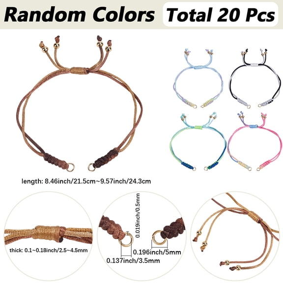 1 set 20pcs Adjustable Nylon Thread Link Bracelet Makings Fit for Connector Charms Mixed color Golden 8-1/2~9-5/8 inch(21.5~24.3cm)