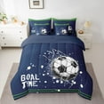thumbnail image 3 of Feelyou Cartoon Football Soccer Twin Bedding Sets 7-Piece, Navy Green Stars Lines Bedding Comforter Set, Teens Kids Boys Girls Reversible Sheet Sets, Super Cozy Room Decor, 3 of 8