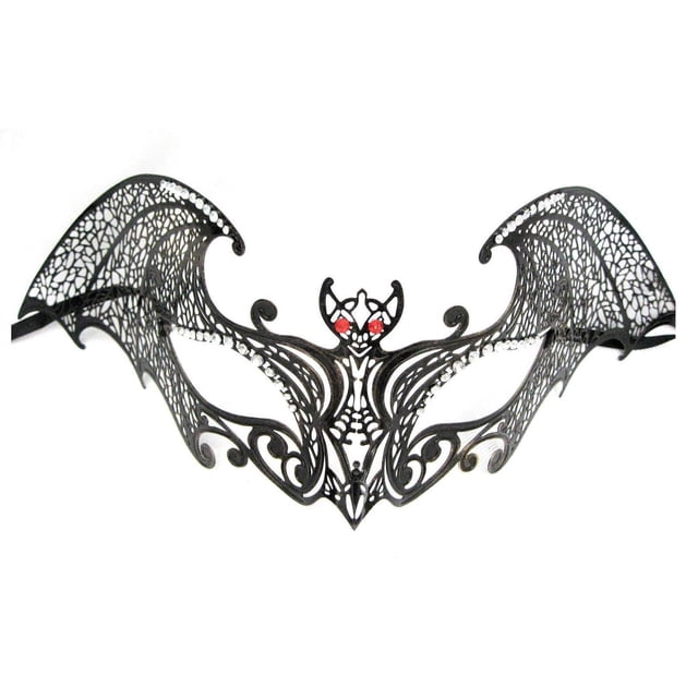 Black Copper Bat Laser Cut Mask Masquerade Costume Rhinestones Filigree