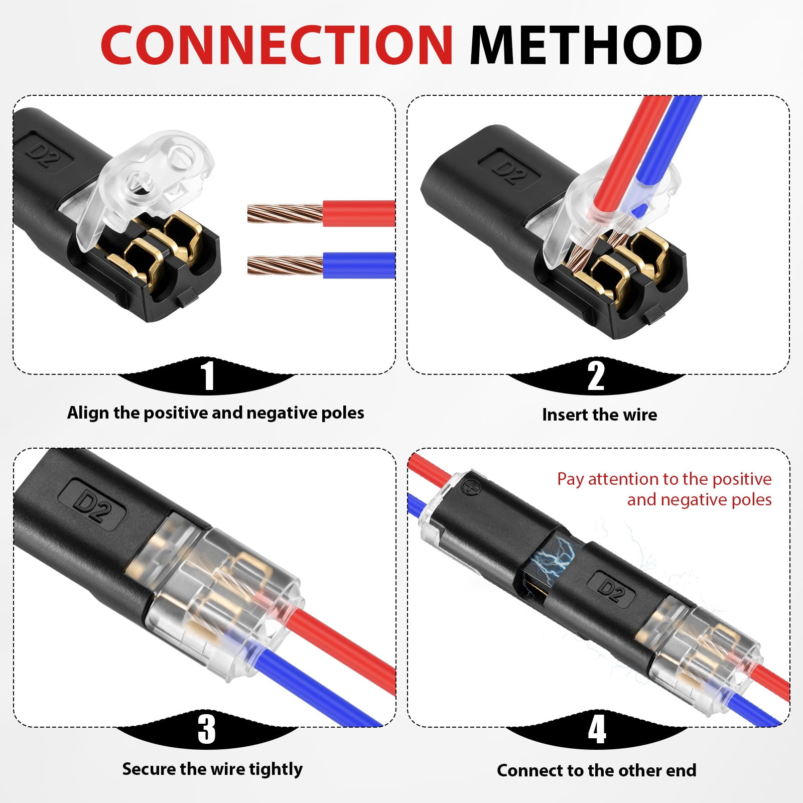 200 Pack Wire Connector for Low Voltage Wiring No Soldering Quick Wire Connector for Landscape Lighting LED Light Strip and Home Circuit Repair