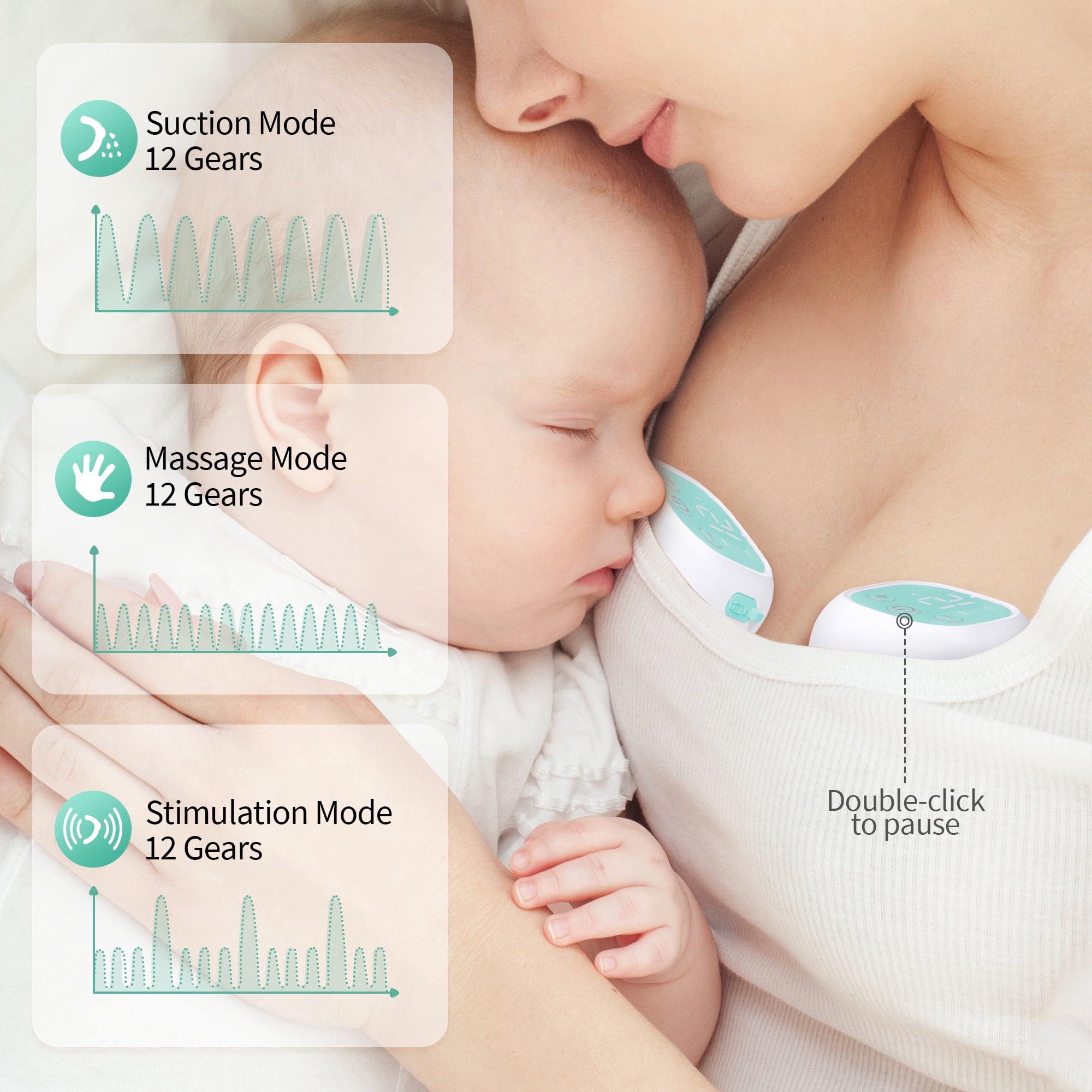 Totmizby Hands-Free Wearable Breast Pump,Electric Breast Pump with 3 Mode & 12 Levels,Portable and Low Noise-17/19/21/24mm Flange,2 Pack(Green)