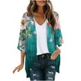 thumbnail image 2 of Itsame Women's Cardigan, Fashion Prints Lightweight Chiffon Puff Sleeve Cover Up Blouse Green S-XXL, 2 of 5