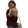 thumbnail image 2 of Pull Femme Manches Longues Demi-Zip Chaud Imprimé Léopard Patchwork Polaire, 2 of 7