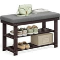thumbnail image 1 of SONGMICS Bamboo Shoe Bench, 2-Tier Shoe Rack, 11.4 x 28 x 19.3 Inches, Brown and Gray, 1 of 6