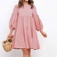 thumbnail image 2 of cfhntfmh Robes de Plage pour Femmes Robe Longue à Manches Longues Robe Mini Unie Fluide Col Rond Plissée Robe de Vacances, 2 of 7