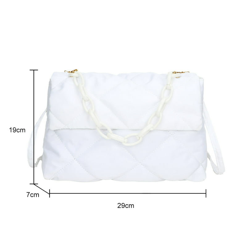 White Leather Quilted Bag Flap Crossbody Tote Chain Bag for Dress