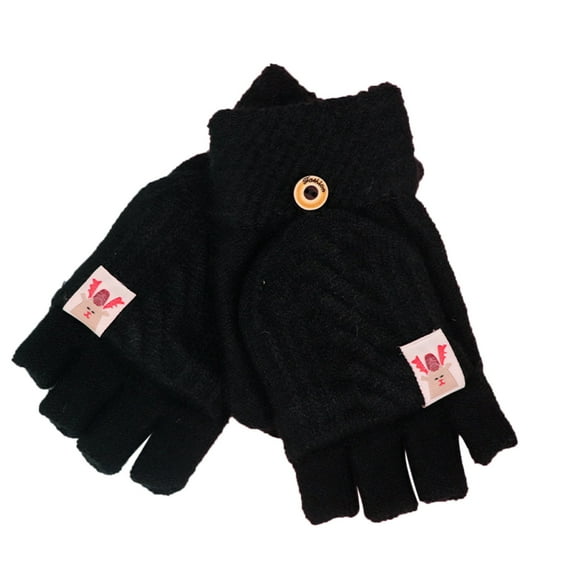 MEICHEN Gloves for Elegant Women Fashion Winter Jacquard Mesh Gloves Women's Knitted Plus Velvet Thickened Autumn and Winter Warm Pattern Gloves (Adult Gloves) Winter Accessories Black