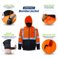 thumbnail image 4 of JORESTECH Hi-Vis Safety Bomber Jacket, ANSI Class 3 (Orange, 3XL), 4 of 6