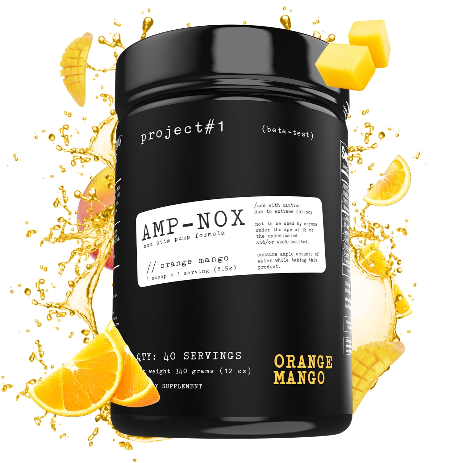 Project 1 Nutrition AMP-NOX Pre-Workout & Protein Powder, Orange Mango Flavor, 40 Servings