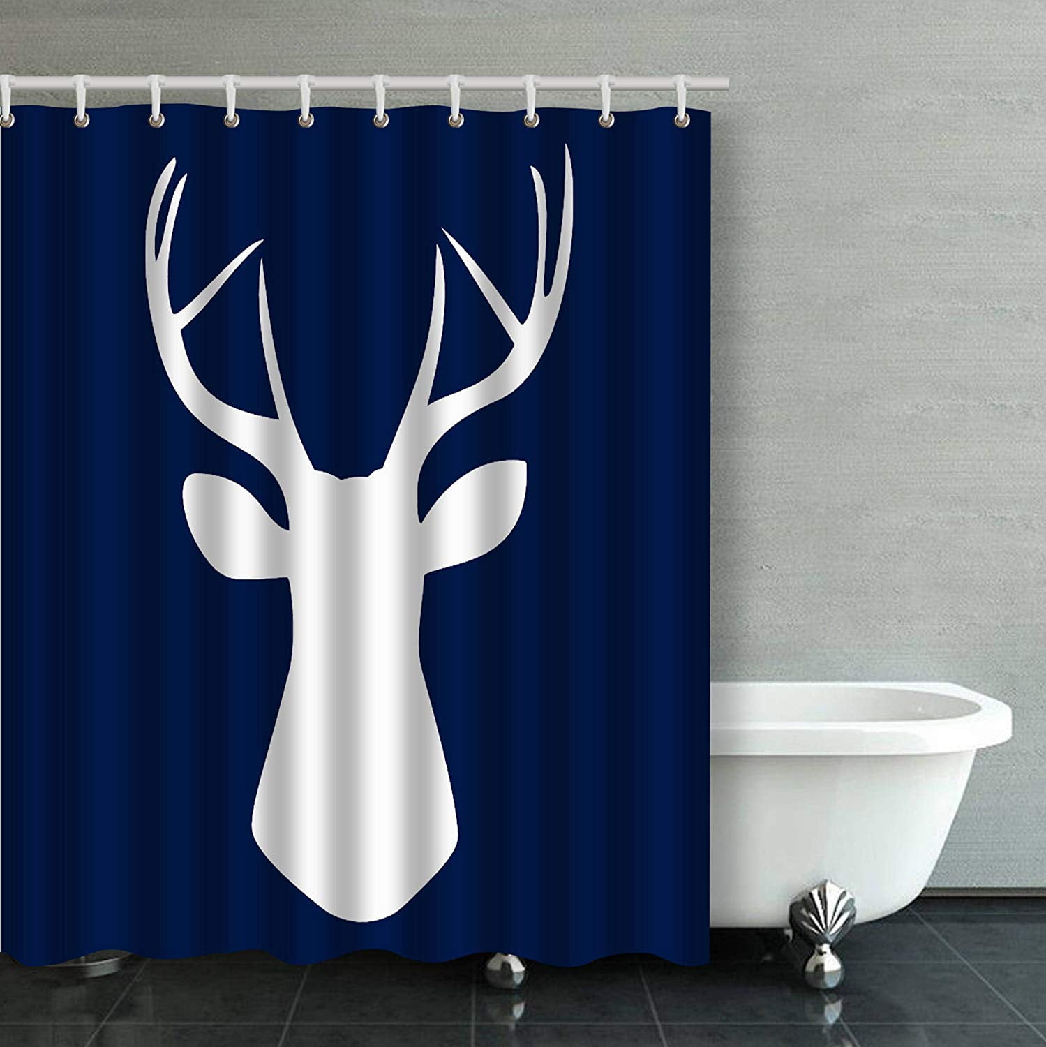 ARTJIA Woodland Deer Headin Navy Blue Bathroom Shower Curtain 60x72