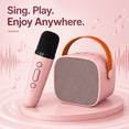 thumbnail image 2 of Mini Karaoke Speaker with Wireless Microphones,Voice Effects,Led Lights, Portable Singing Machine for Ages 3-12 Years Old Girl Birthday Gift, Kids Karaoke Machine, 2 of 4