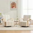 thumbnail image 3 of Newest 360° Swivel Accent Chair with Solid Wood Armrests, Channel Tufted PU Lounge Chair & Sinuous Spring,Beige, 3 of 10