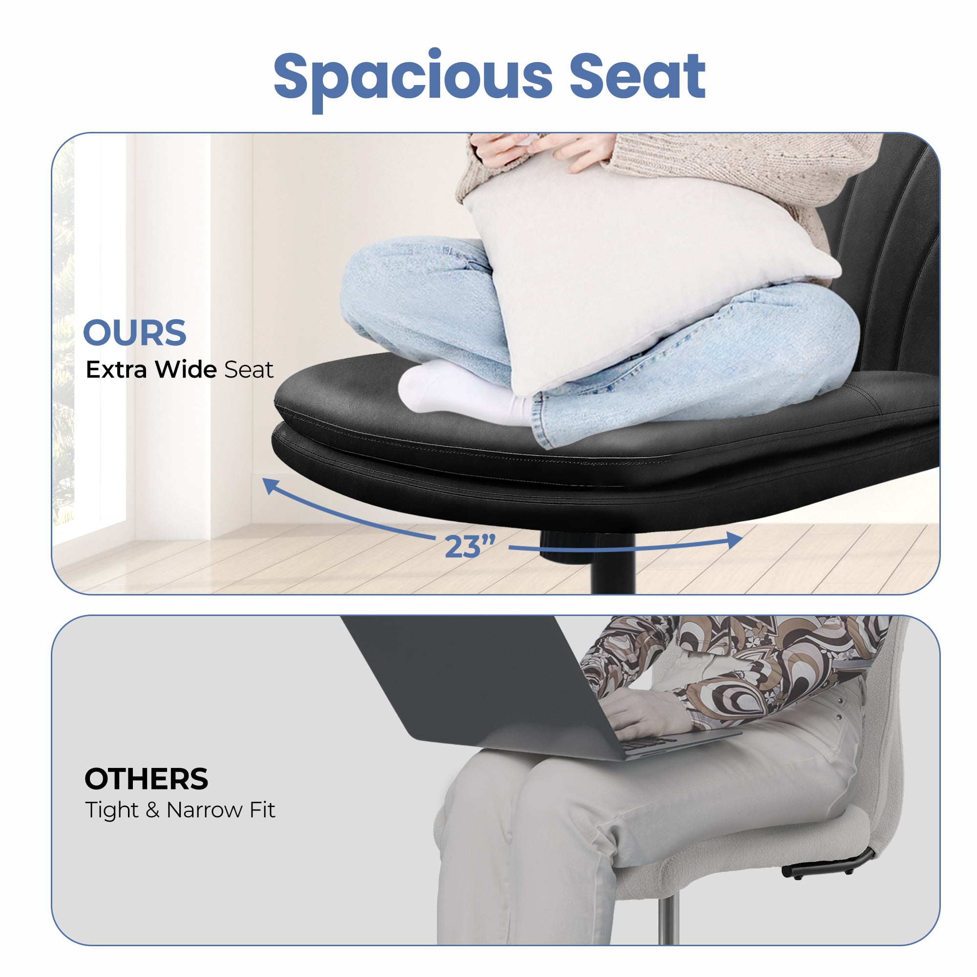 Celtoss Criss Cross Home Office Chair, Armless Swivel Task Computer Chair with Wheels, in PU Leather, Vanity Style, Black