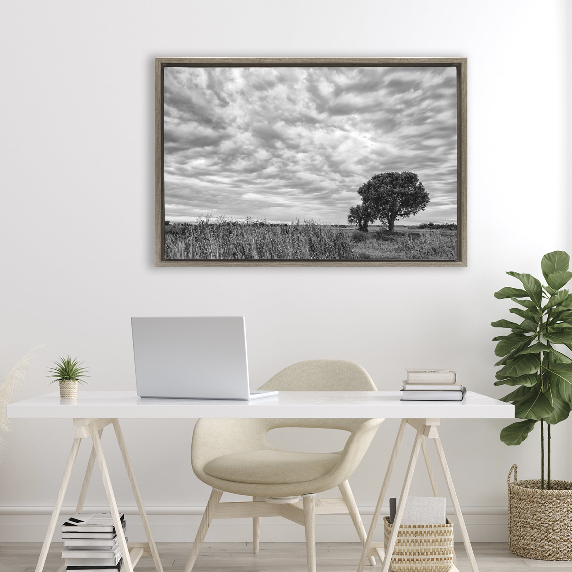 Stupell Industries Solitary Tree Beneath Clouds Brown Framed Floater Canvas Wall Art, design by Jon Evan